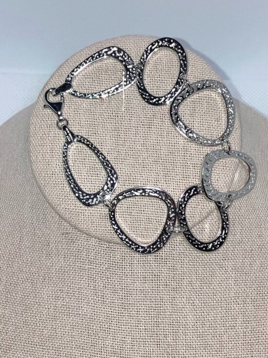 Sterling Jewelry - 925 Sterling Silver Thailand Bracelet Asymmetrical Hammered Textured Modernist